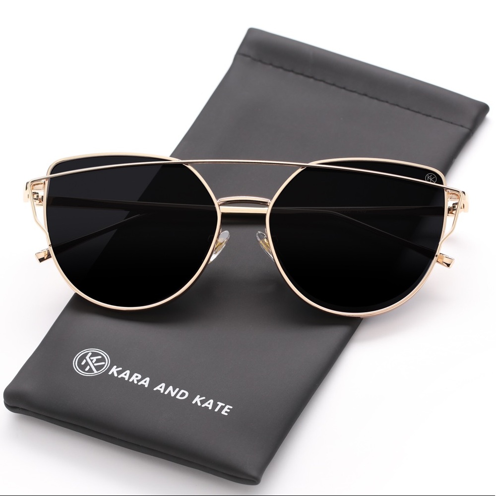 Kara and Kate Black On Gold Mirrored Sunglasses - Picture 1 of 6